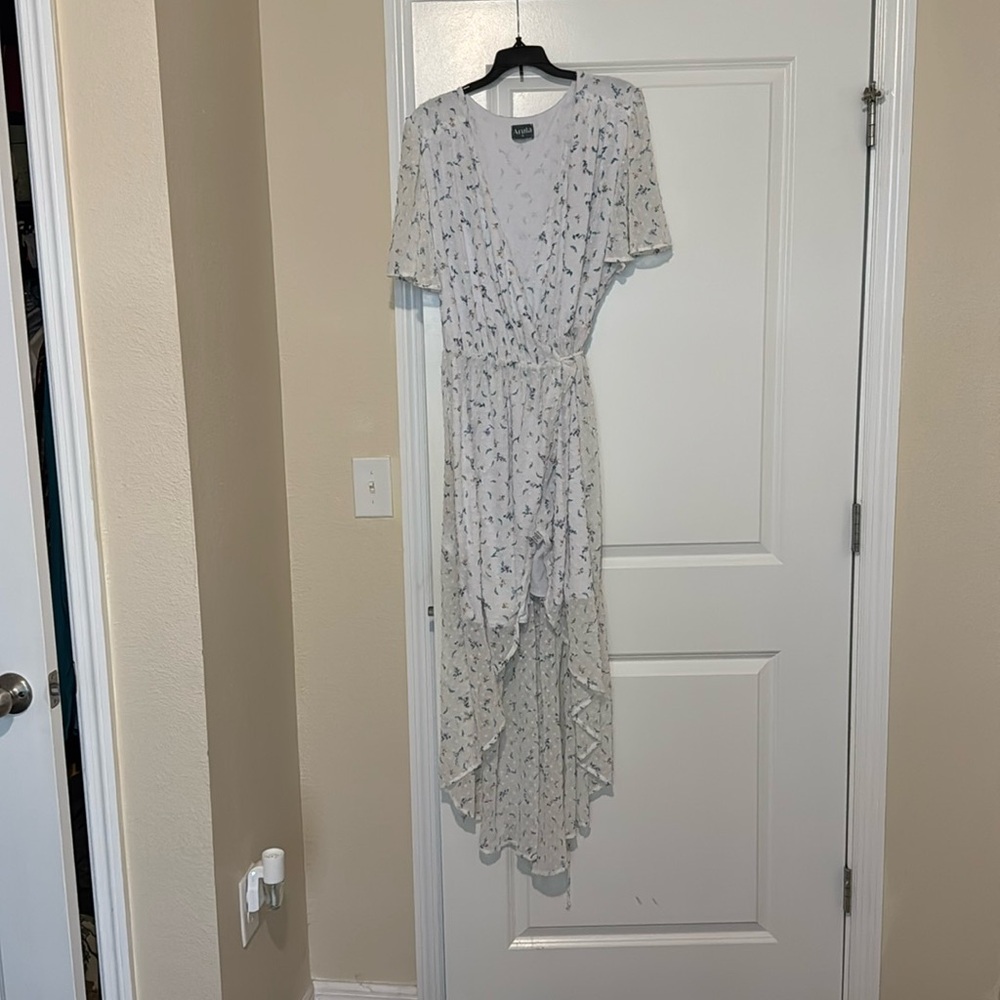 Floral white high low long dress size 16